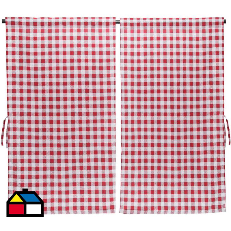 ATMOSPHERA HOME - Cortina cocina cuadrille rojo 2 paños 70x115 cm
