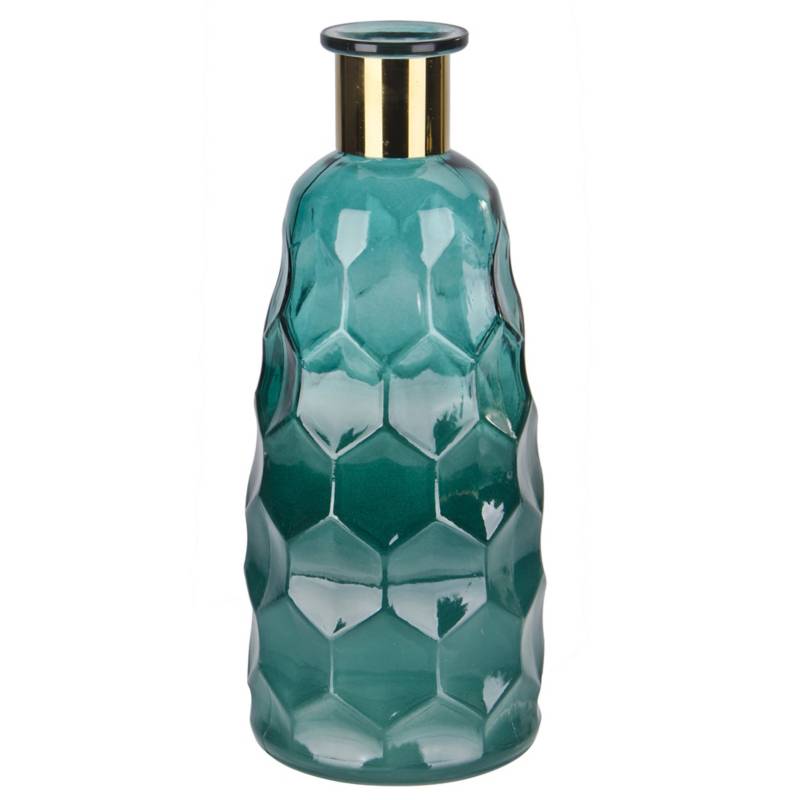 JUST HOME COLLECTION - Botella de vidrio decorativa color turquesa 30 cm