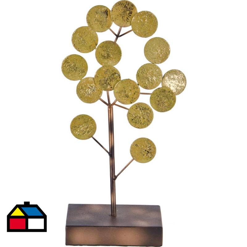JUST HOME COLLECTION - Totem decorativo metálico diseño árbol color dorado 32 cm