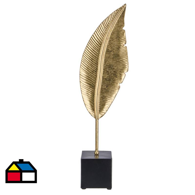 JUST HOME COLLECTION - Totem decorativo metálico diseño pluma color dorado 50 cm