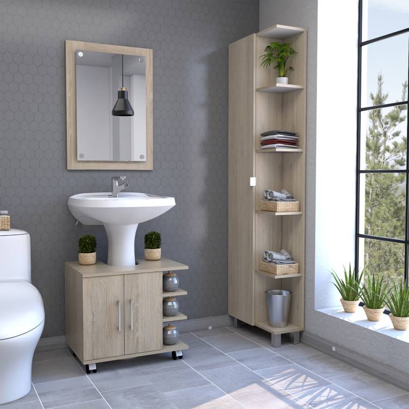 TUHOME - Espejo optimizador lavamanos mueble bath300  rovere blanco