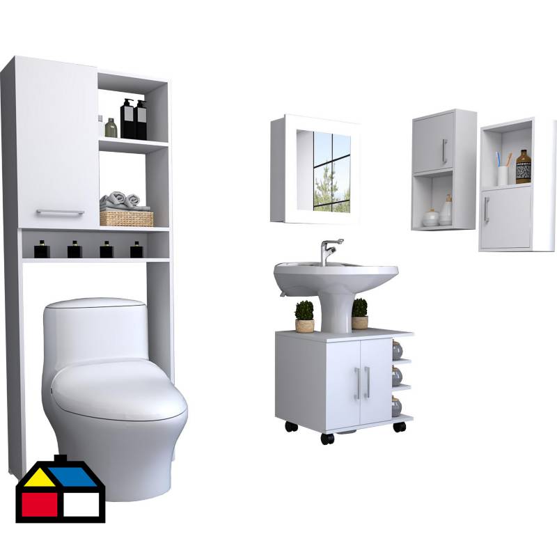 TUHOME - Set 5 muebles de baño blanco