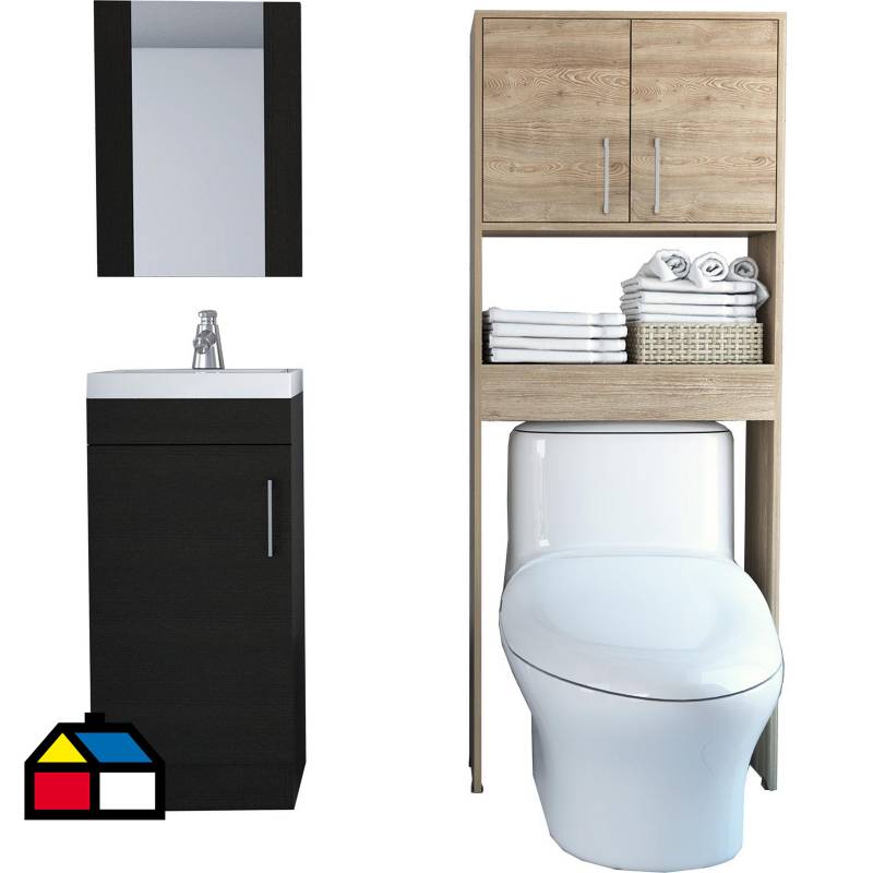 TUHOME - Set mueble lavamanos + espejo + mueble optimizador miel/wengue