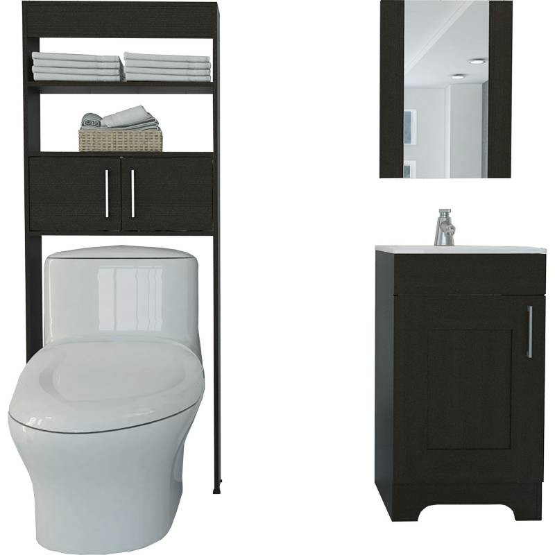 TUHOME - Set mueble lavamano + espejo + mueble optimizador  wengue
