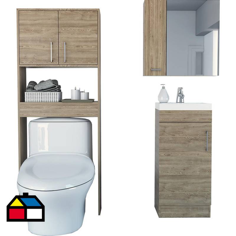 TUHOME - Set botiquín + mueble lavamanos + mueble optimizador miel