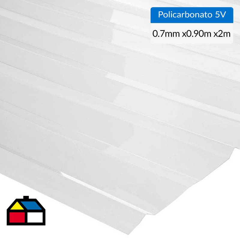Plancha policarbonato premium 5V transparente 0.7mmx0.90mx2.0m