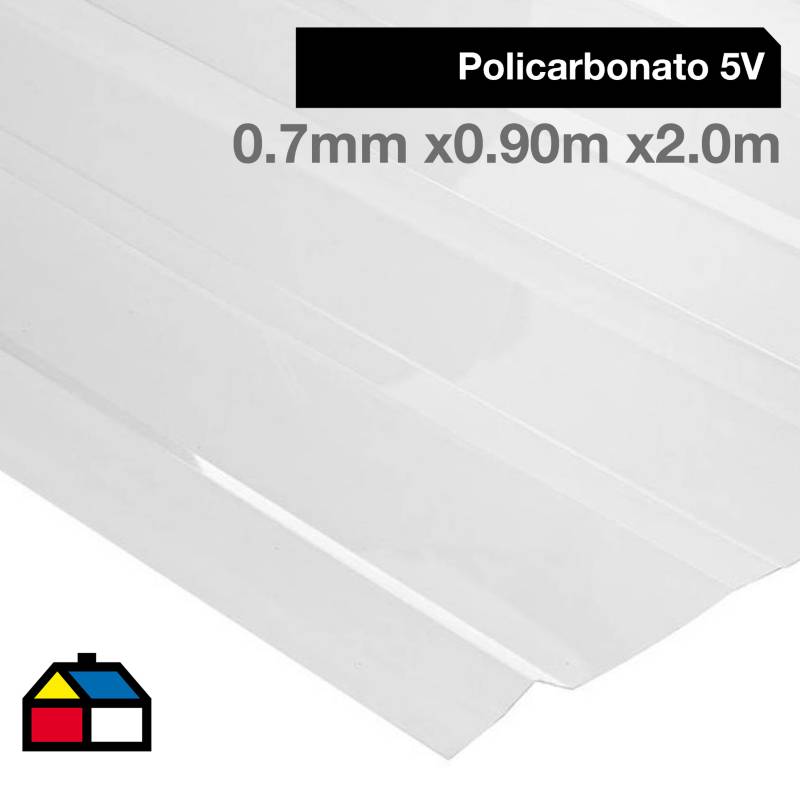Plancha policarbonato premium 5V transparente 0.7mmx0.90mx2.0m