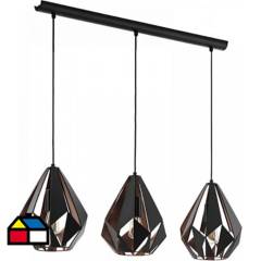 EGLO - Lámpara de colgar acero negro cobre Carlton 3 luces E27 60W