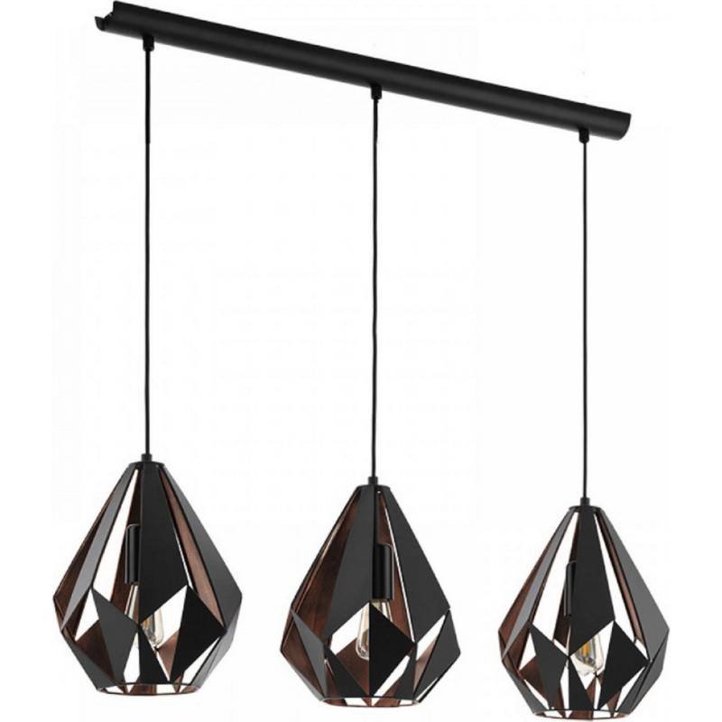 EGLO - Lámpara de colgar acero negro cobre Carlton 3 luces E27 60W