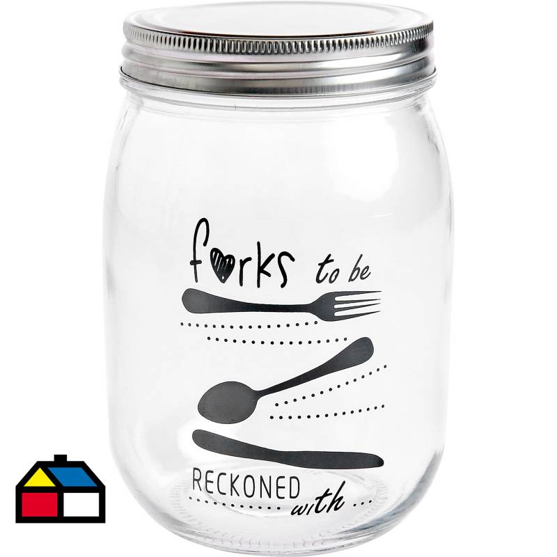 JUST HOME COLLECTION - Frasco vidrio 1 lt frases tapa silver