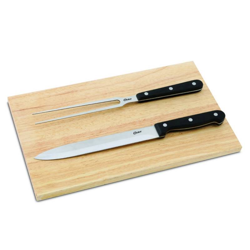 OSTER - Juego parrilla con pincho, cuchillo y tabla madera
