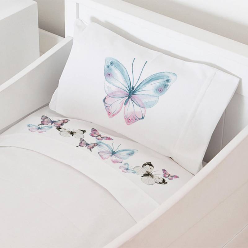 TUYO PRINT - Juego sábanas cuna 70x140 cm diseño mariposas