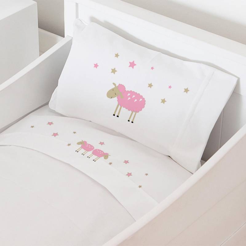 TUYO PRINT - Juego sábanas cuna 70x140 cm diseño oveja rosada