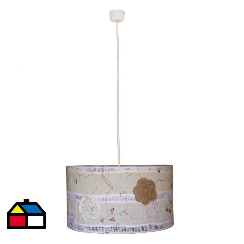 CAROLD STEVENS - Lámpara colgante tambor flores bordadas tela 1 luz E27