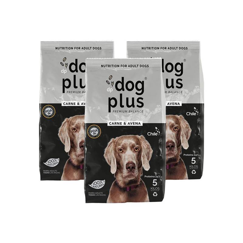 DOG PLUS - Pack 3 alimento para perro 5 kg carne y avena