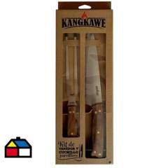 KANGWAKE - Kit parrillero tenedor y cuchillo acero inoxidable