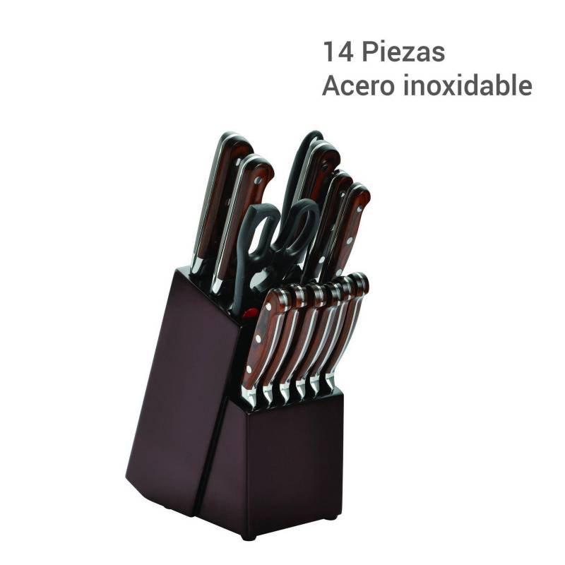 Set De Cuchillos De Acero Inoxidable Con Base, 14 Piezas, Color