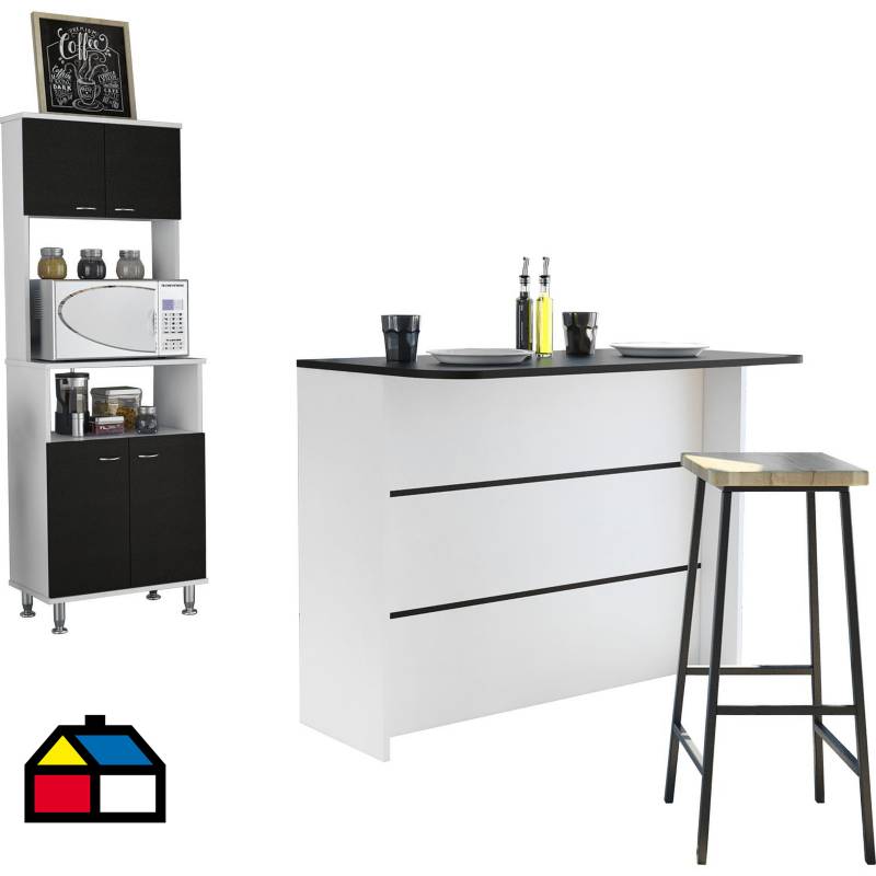TUHOME - Combo cocina mueble microondas + barra de cocina blanco