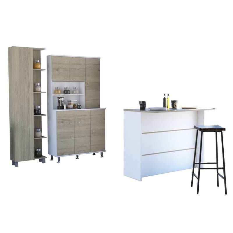 TUHOME - Combo cocina mueble cocina + barra de cocina + optimizador-rovere/blanco