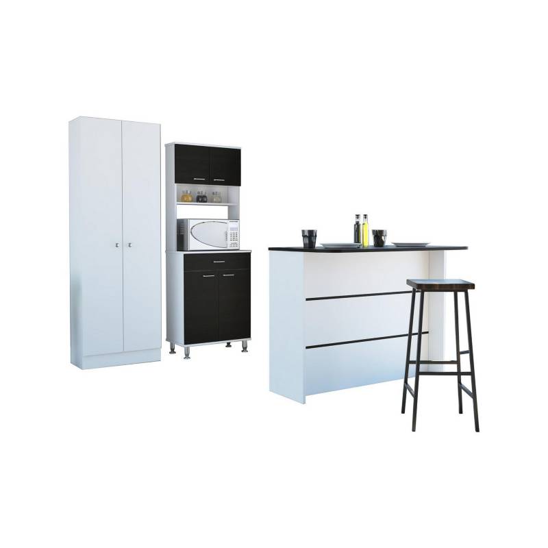 TUHOME - Combo cocina mueble cocina + barra de cocina + optimizador-wengue/blanco