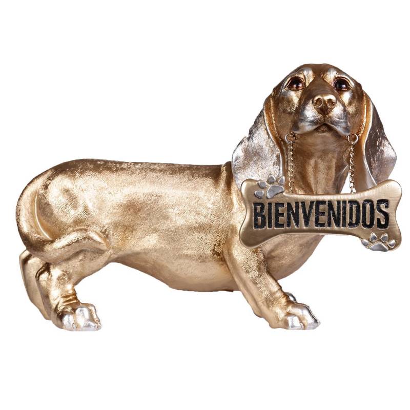 MALLORCA - Figura perro decorativo basset gold cerámica 24 cm dorado