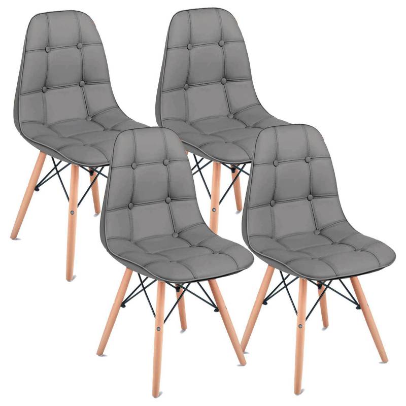 NOVAHUS - Pack 4 sillas eames acolchadas pu gris