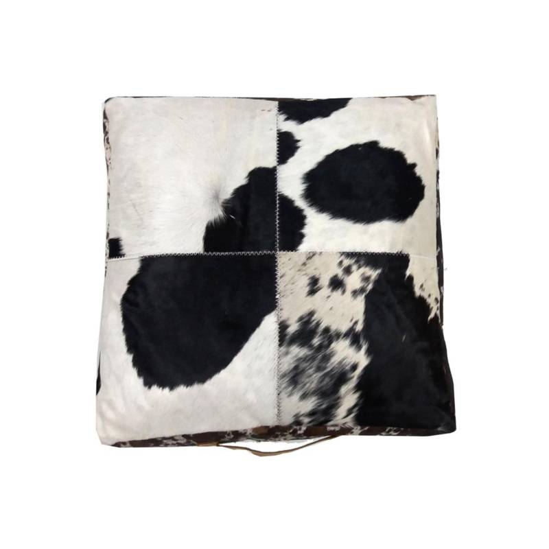 MANNO HOME - Cojín cuero vaca blanco negro 50x50 cm