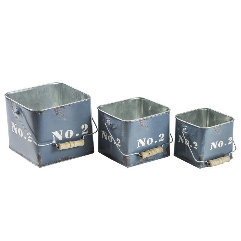 SOHOGAR - Set de 3 contenedores metálicos azul