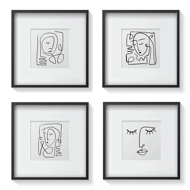 PAPEL ILUSTRADO - Set 4 cuadros retratos minimalistas 30x30 cm