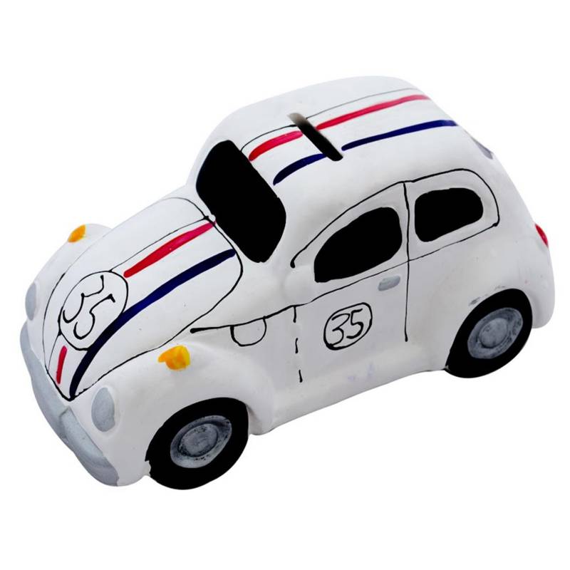 SOHOGAR - Alcancía cerámica auto escarabajo 9 cm blanco
