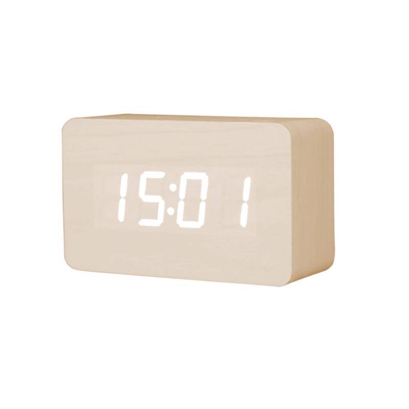 IMPORTADORA USA - Reloj despertador digital de madera luz led blanco