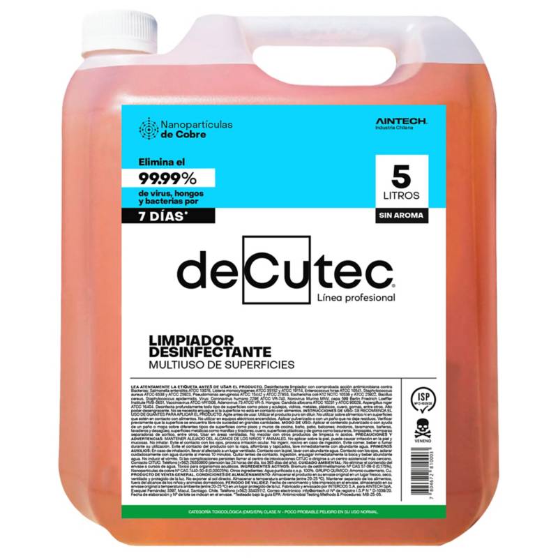 DECUTEC - Desinfectante Amonio Cuaternario con Nanopartículas de Cobre 5 l