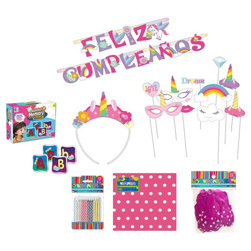 BIG PARTY - Set cumpleaños unicornio con juego de memoria