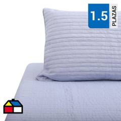 DIB - Quilt patchwork formas hebra azul 1,5 plazas