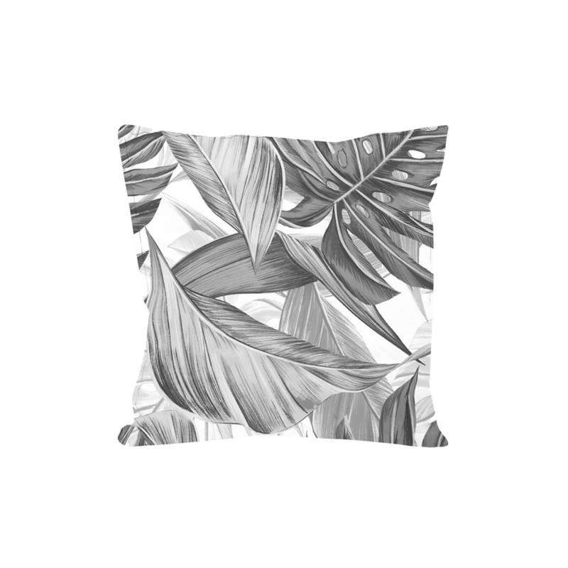 CABRA LOCA - Cojín gabardina hojas blanco y negro 45x45 cm