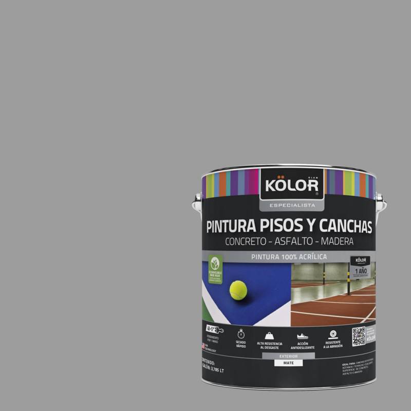 KOLOR - Pintura pisos y canchas gris 1 galón