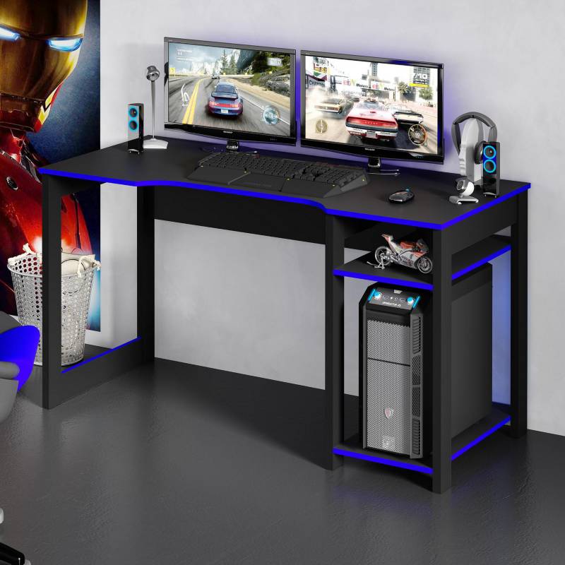 TECNOMOBILI - Escritorio gamer 75x136x60 cm melamina negro-azul