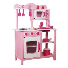 KIDSCOOL - Cocina de madera rosada con accesorios
