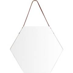 CASAMAR - Espejo hexagonal colgante de cuero 52x60 cm
