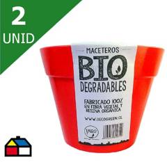 DECOGREEN - Set de 2 Maceteros Biodegradables Redondo Rojo