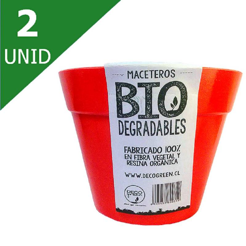 DECOGREEN - Set de 2 Maceteros Biodegradables Redondo Rojo