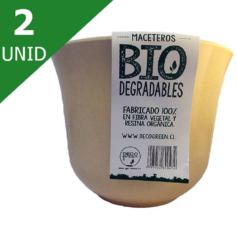 DECOGREEN - Set de 2 Maceteros Biodegradables Curvo Blanco