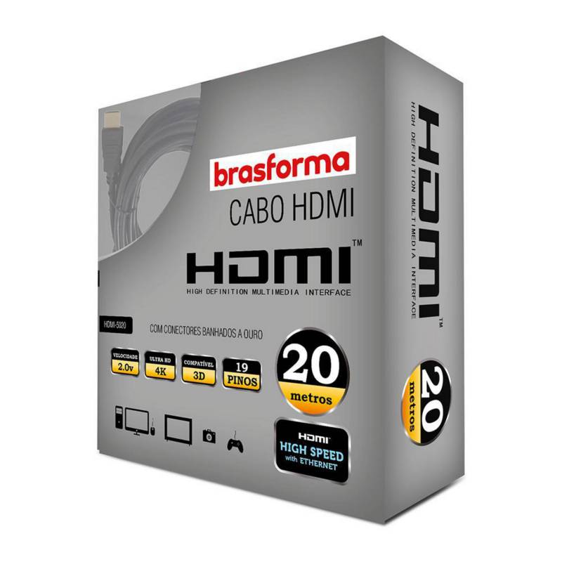 BRASFORMA - CABLE HDMI  2.0.V  4K - 3D Ready -  20 metros