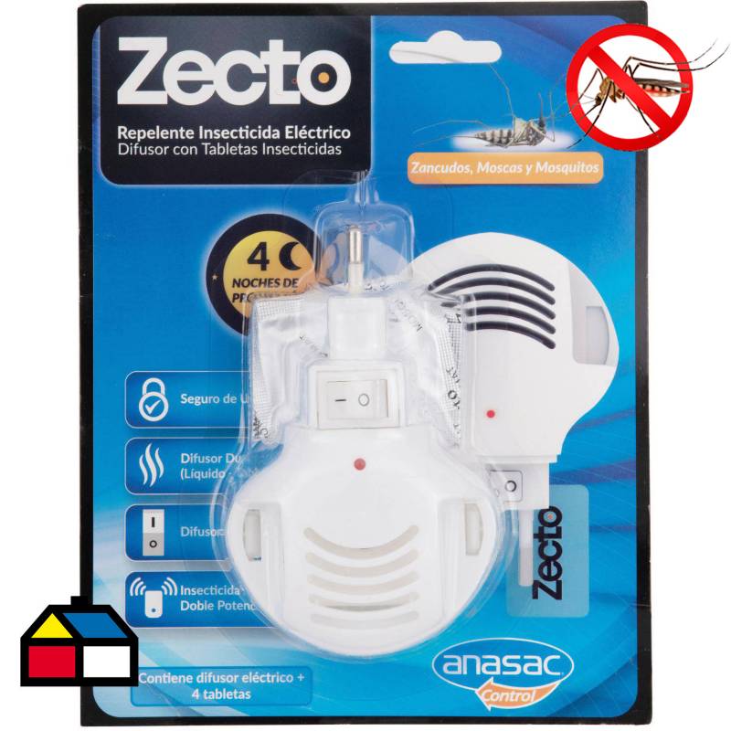 ZECTO - Insecticida eléctrico para zancudos difusor + tableta insecticida 4 un