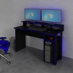 TECNOMOBILI - Escritorio gamer 89,5x136x60 cm melamina negro azul