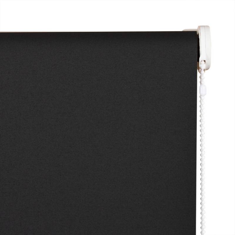FLEXALUM - Cortina Enrollable Black Out Oxford Negro Instalada Ancho entre 151 cm a 160 cm Alto 101 cm a 110 cm