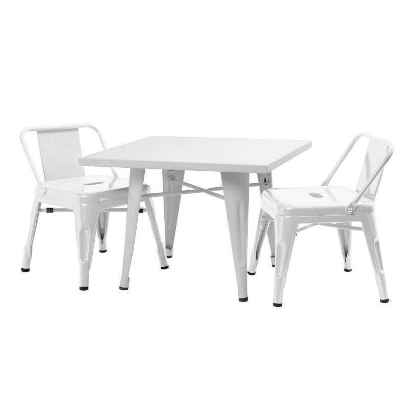 DE PIES A CABEZA - Set infantil mesa blanca y sillas Tolix Blanco