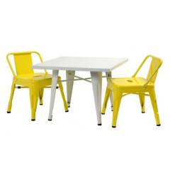 DE PIES A CABEZA - Set Iinfantil mesa blanca y 2 sillas Amarillo