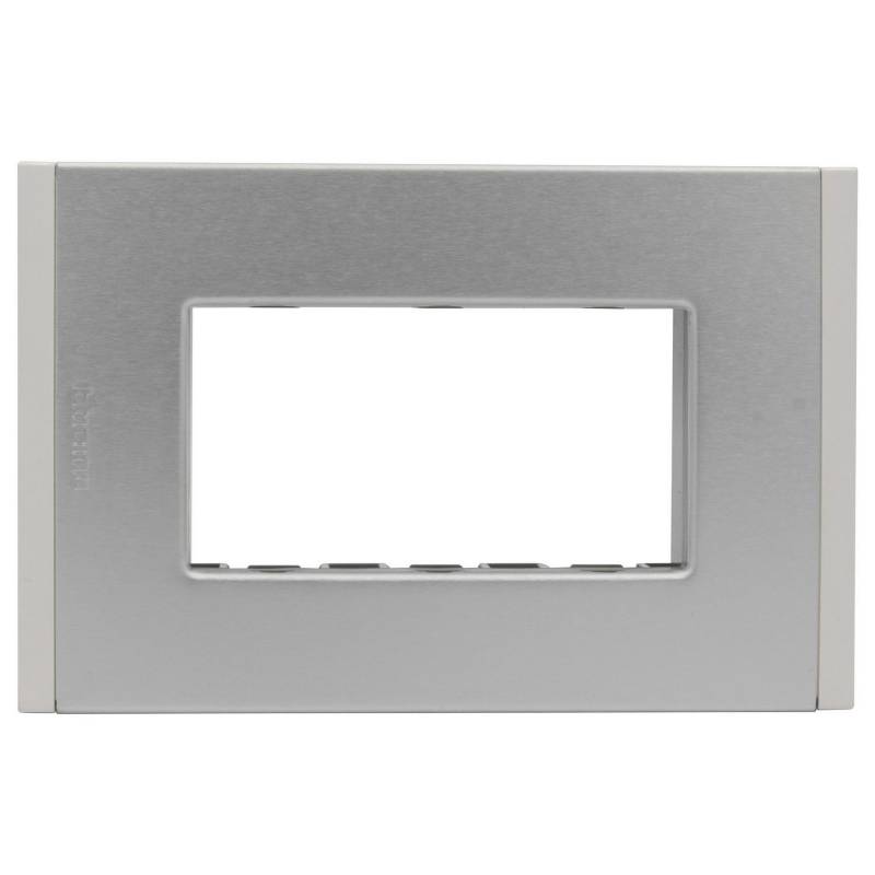 BTICINO - Placa 3 puestos metal aluminio con soporte nóbile