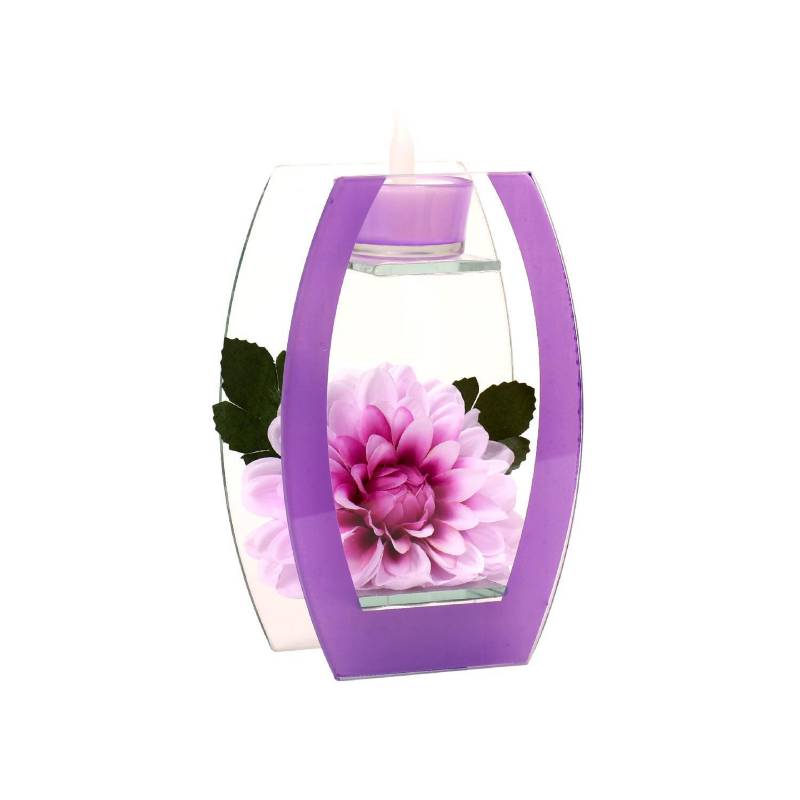 MAGIC FLOR - Florero adorno de cristal 18 cm Dalia lila Led